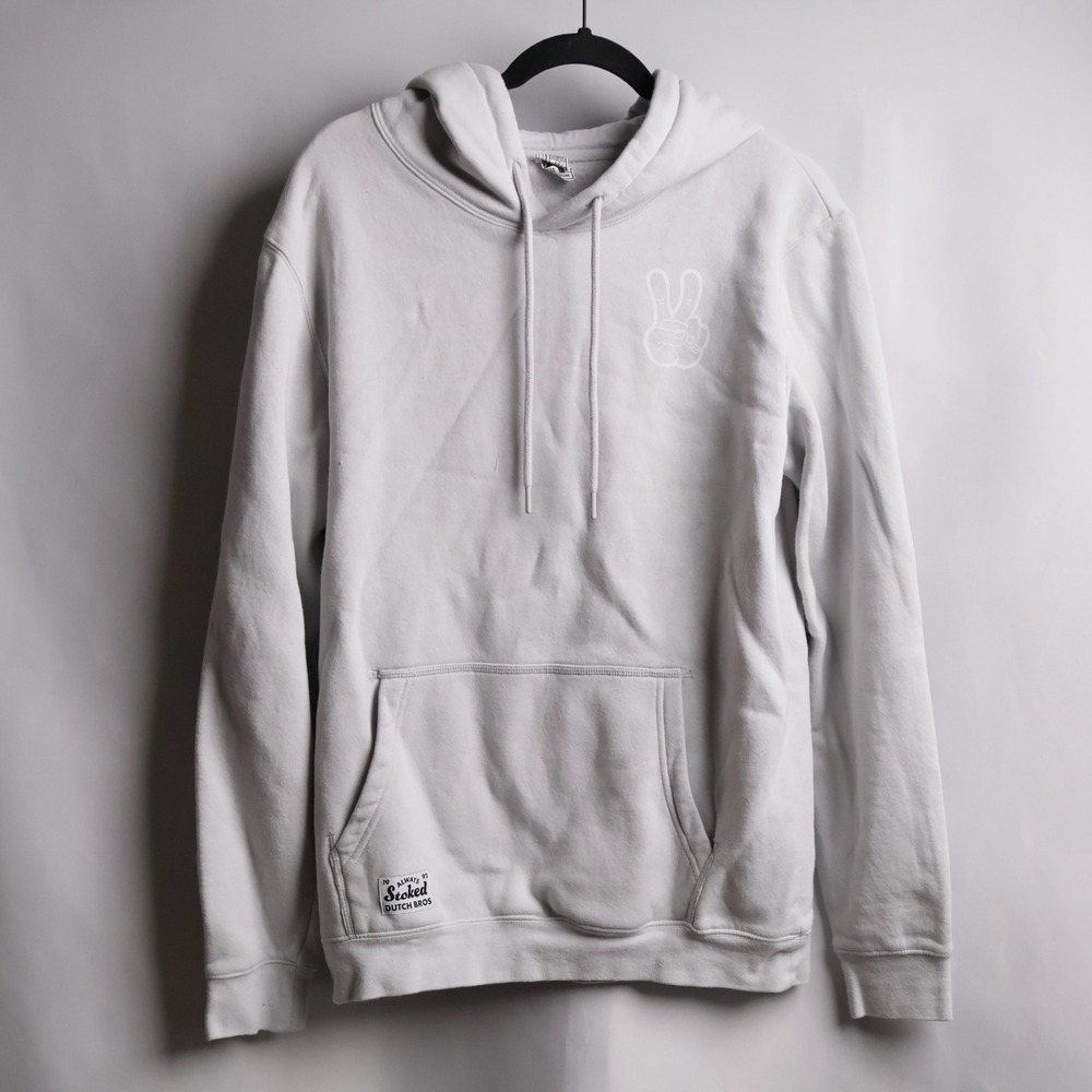 Dutch‎ Bros Coffee Mens Medium Gray Peace Sign Graphic Pullover Hoodie